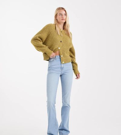 ASOS Tall ASOS DESIGN Tall mid rise flare jeans in light mid wash-Blue