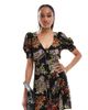 ASOS Tall ASOS DESIGN Tall milkmaid tie up mini dress in black print-Multi - 1