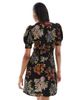 ASOS Tall ASOS DESIGN Tall milkmaid tie up mini dress in black print-Multi - 4