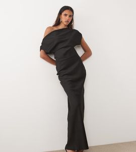 ASOS Tall ASOS DESIGN Tall one shoulder asymmetric satin maxi dress in black