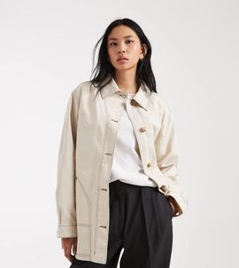 ASOS Tall ASOS DESIGN Tall oversized cotton Harrington jacket in oatmeal-Neutral