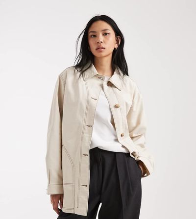 ASOS Tall ASOS DESIGN Tall oversized cotton Harrington jacket in oatmeal-Neutral