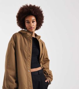 ASOS Tall ASOS DESIGN Tall oversized fleece lined rain coat in olive-Green