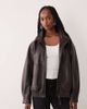 ASOS Tall ASOS DESIGN Tall oversized leather look funnel bomber jacket in chocolate-Brown - 1