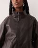 ASOS Tall ASOS DESIGN Tall oversized leather look funnel bomber jacket in chocolate-Brown - 3