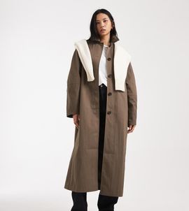 ASOS Tall ASOS DESIGN Tall pleat detail longline trench coat in mushroom-Brown