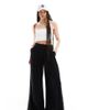 ASOS Tall ASOS DESIGN Tall pleated palazzo wide leg pants with linen in black - 1