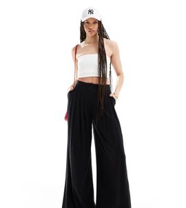 ASOS Tall ASOS DESIGN Tall pleated palazzo wide leg pants with linen in black