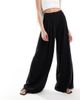 ASOS Tall ASOS DESIGN Tall pleated palazzo wide leg pants with linen in black - 3