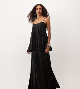 ASOS Tall ASOS DESIGN Tall premium tiered cami maxi dress with godet full hem skirt in black-Green