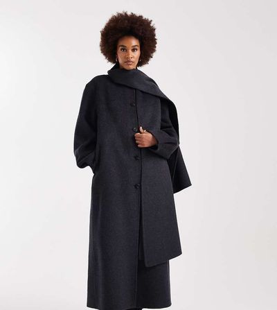 ASOS Tall ASOS DESIGN Tall premium wool rich longline coat with detachable scarf in charcoal-Gray