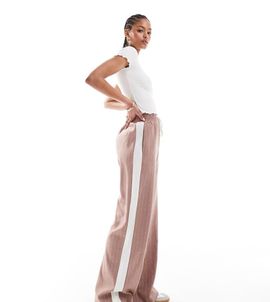 ASOS Tall ASOS DESIGN Tall pull-on pants with contrast panel in mink stripe-Multi