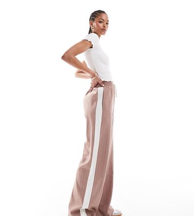 ASOS Tall ASOS DESIGN Tall pull-on pants with contrast panel in mink stripe-Multi