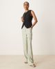 ASOS Tall ASOS DESIGN Tall relaxed straight leg linen blend pants in sage squiggle stripes-Green - 3