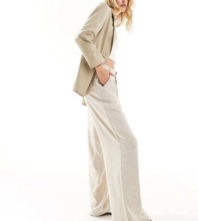 ASOS Tall ASOS DESIGN Tall relaxed straight leg linen mix pants in natural-Neutral