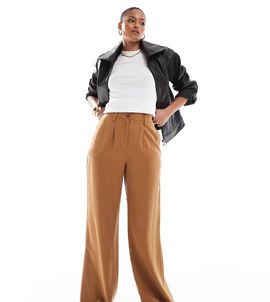 ASOS Tall ASOS DESIGN Tall relaxed straight leg pants in camel-Brown