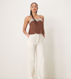 ASOS Tall ASOS DESIGN Tall relaxed straight leg pants with linen in off white