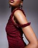 ASOS Tall ASOS DESIGN Tall ruched asymmetric textured midi dress with twisted strappy details in dark cherry - 2