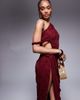 ASOS Tall ASOS DESIGN Tall ruched asymmetric textured midi dress with twisted strappy details in dark cherry - 3