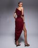 ASOS Tall ASOS DESIGN Tall ruched asymmetric textured midi dress with twisted strappy details in dark cherry - 4