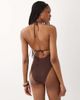 ASOS Tall ASOS DESIGN Tall Ruthie plunge cut out swimsuit with resin trim in brown - 4