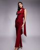 ASOS Tall ASOS DESIGN Tall satin cowl neck midi dress with scarf neck ties and twisted back in burgundy-Red - 1