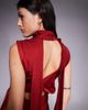 ASOS Tall ASOS DESIGN Tall satin cowl neck midi dress with scarf neck ties and twisted back in burgundy-Red - 2