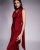 ASOS Tall ASOS DESIGN Tall satin cowl neck midi dress with scarf neck ties and twisted back in burgundy-Red - 4