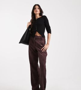 ASOS Tall ASOS DESIGN Tall slim leg pants in cord in plum-Purple