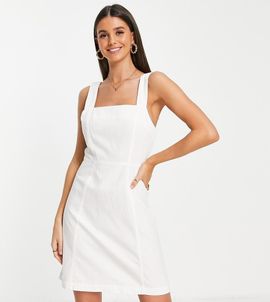 ASOS Tall ASOS DESIGN Tall soft denim mini pinafore dress in off-white