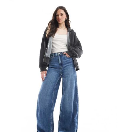 ASOS Tall ASOS DESIGN Tall soft palazzo jeans in mid wash blue
