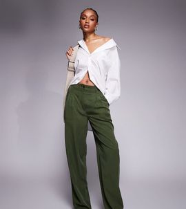 ASOS Tall ASOS DESIGN Tall soft tapered pants in khaki-Green