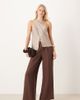ASOS Tall ASOS DESIGN Tall soft texture wide leg pants with contrast stitch in chocolate-Brown - 1