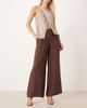 ASOS Tall ASOS DESIGN Tall soft texture wide leg pants with contrast stitch in chocolate-Brown - 2