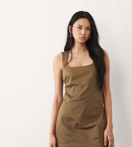 ASOS Tall ASOS DESIGN Tall square neck bodycon mini dress in olive-Green