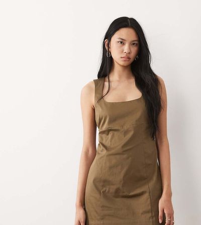 ASOS Tall ASOS DESIGN Tall square neck bodycon mini dress in olive-Green