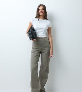ASOS Tall ASOS DESIGN Tall straight wide leg jeans in khaki-Green