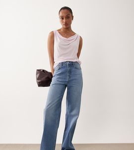 ASOS Tall ASOS DESIGN Tall straight wide leg jeans in mid wash blue