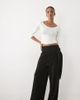 ASOS Tall ASOS DESIGN Tall supersoft drape tie side wide leg trouser in black - 1