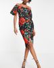 ASOS Tall ASOS DESIGN Tall sweetheart neck wrap tuck off shoulder bardot midi dress in red rose print-Multi - 1
