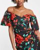 ASOS Tall ASOS DESIGN Tall sweetheart neck wrap tuck off shoulder bardot midi dress in red rose print-Multi - 3