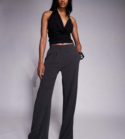 ASOS Tall ASOS DESIGN Tall textured wide leg pants in black