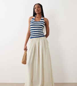 ASOS Tall ASOS DESIGN Tall tie waist soft crinkle maxi skirt in cream-White