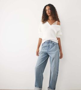 ASOS Tall ASOS DESIGN Tall turn up barrel jeans in midwash blue