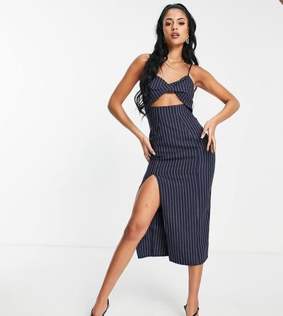 ASOS Tall ASOS DESIGN Tall twist detail midi dress in tailored stripe-Multi