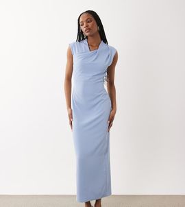 ASOS Tall ASOS DESIGN Tall twist neck slinky midi dress in light blue