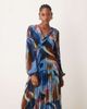 ASOS Tall ASOS DESIGN Tall twisted detail wrap front pleated midi dress in abstract navy-Multi - 2