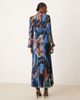 ASOS Tall ASOS DESIGN Tall twisted detail wrap front pleated midi dress in abstract navy-Multi - 3