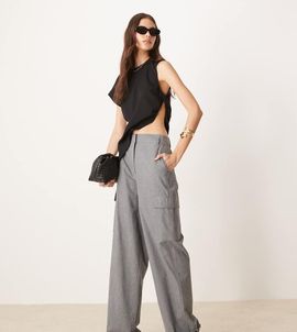 ASOS Tall ASOS DESIGN Tall utility pants with pocket detail in brushed flannel in gray heather