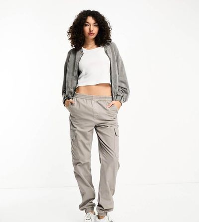 ASOS Tall ASOS DESIGN Tall washed cargo pants with cuff hem in stone-No color